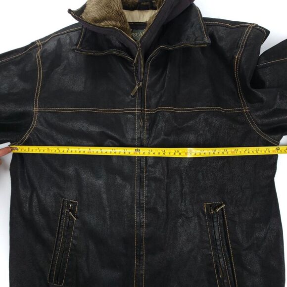 VINTAGE 90s Oscar Piel Leather Bomber Jacket w/ Removable Faux Fur Collar (L) - Picture 4 of 14